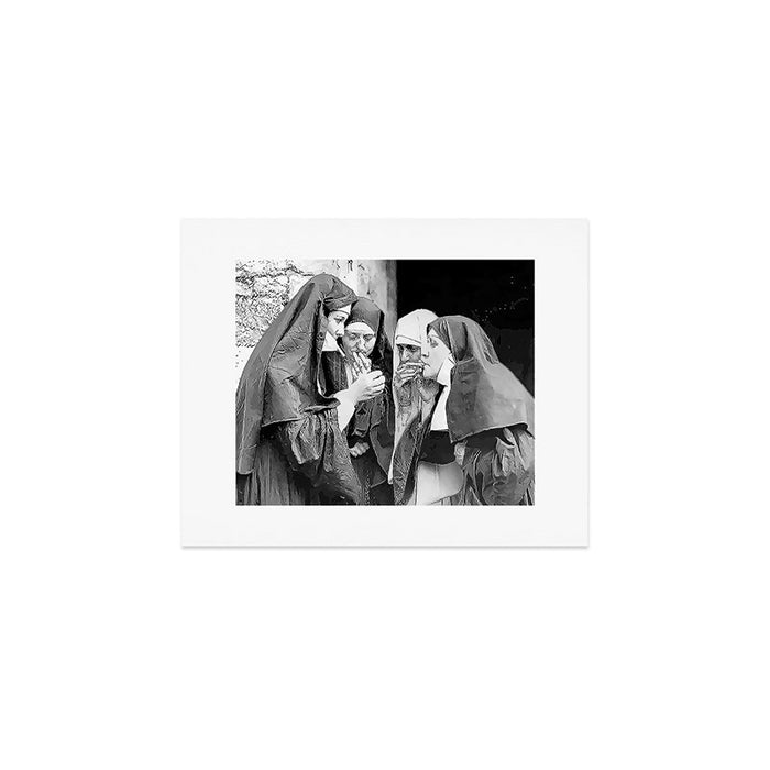 Nuns smoking black and white photograph - photography - photographs portrait for home and wall decor Art Print Gallery Image 1