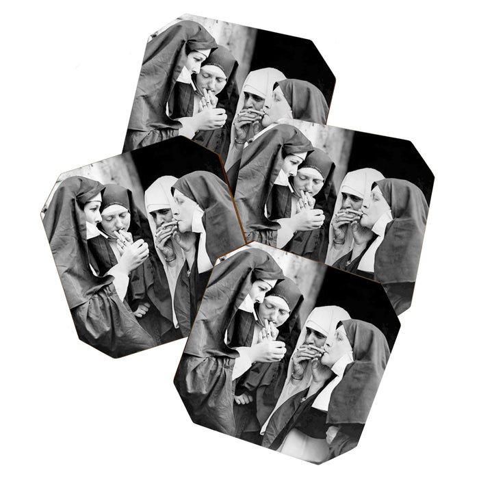 Nuns smoking black and white photograph - photography - photographs portrait for home and wall decor Coaster Gallery Image 1