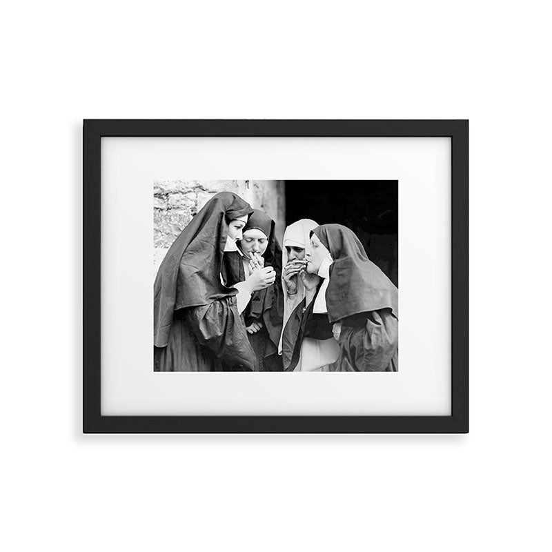 Nuns smoking black and white photograph - photography - photographs portrait for home and wall decor Framed Art Print Gallery Image 4