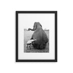 Odd Best Friends, Sweet Little Girl hugging elephant black and white photograph Framed Art Print Gallery Image 6