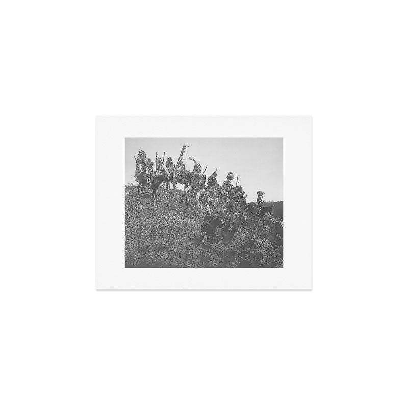 Oglala War Party Native American Oglala tribe in full headdress black and white photograph Art Print Gallery Image 1
