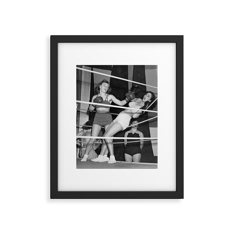 Oh, no she didn't! female boxer knocking out other female boxer vintage sports black and white photograph - photography - photographs Framed Art Print Gallery Image 4
