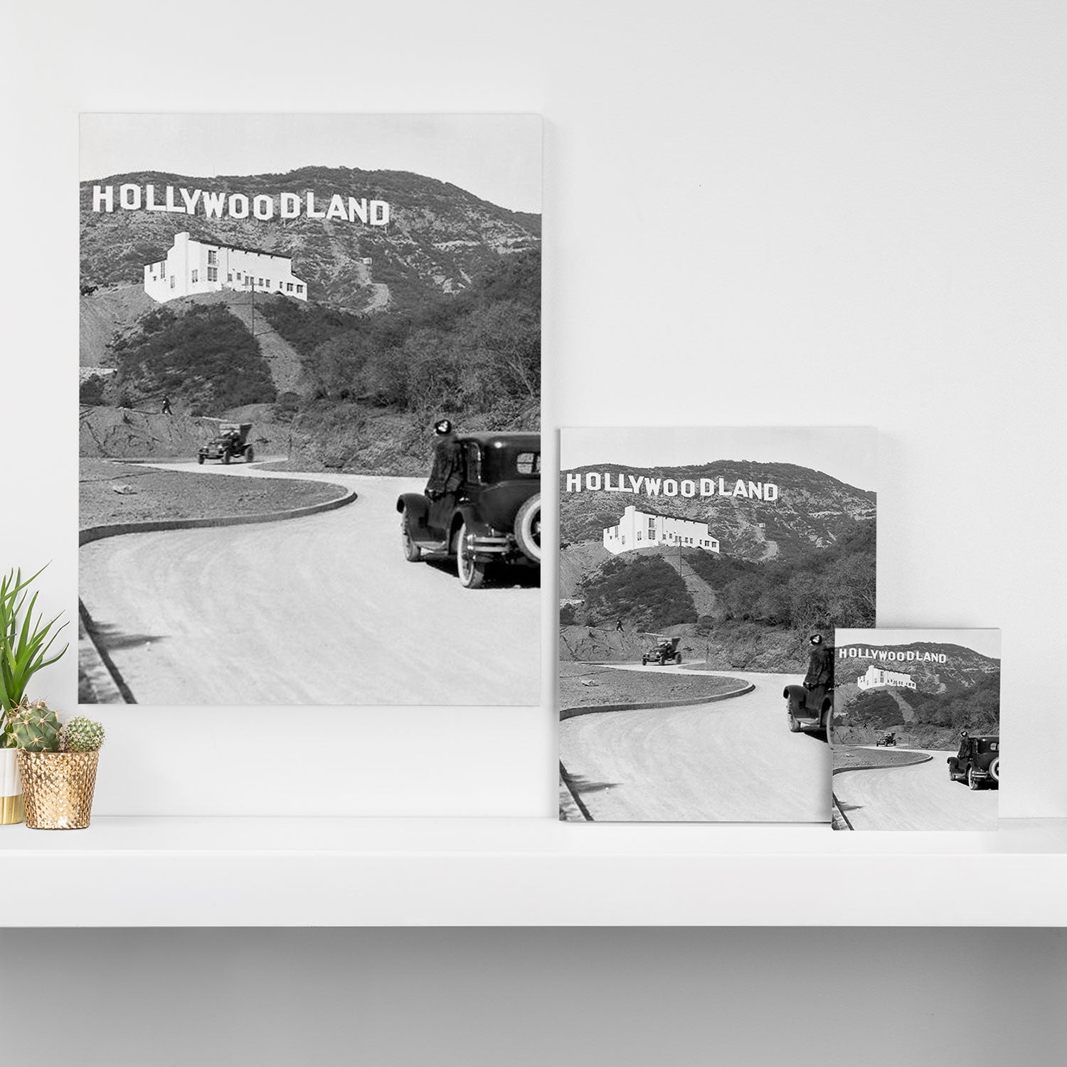 Old Hollywood sign Hollywoodland black and white photograph Canvas Print Gallery Image 3