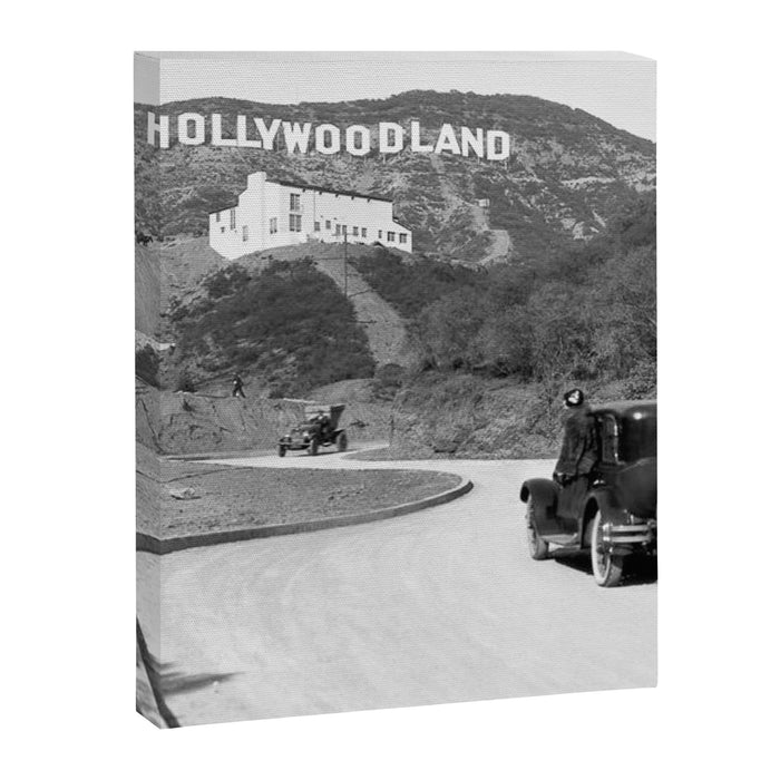 Old Hollywood sign Hollywoodland black and white photograph Canvas Print Gallery Image 1