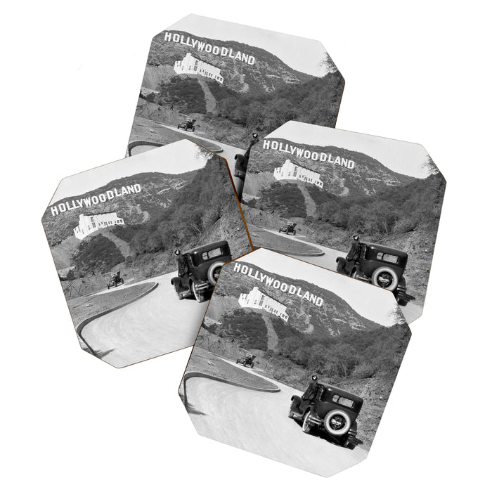 Old Hollywood sign Hollywoodland black and white photograph Coaster Gallery Image 1