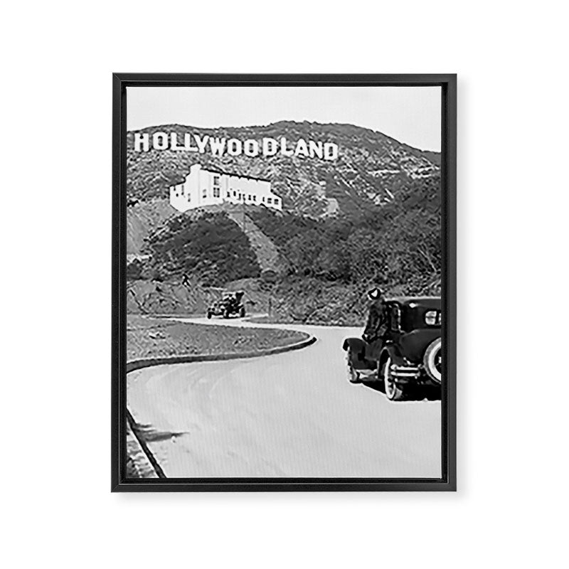 Old Hollywood sign Hollywoodland black and white photograph Framed Canvas Print Gallery Image 8