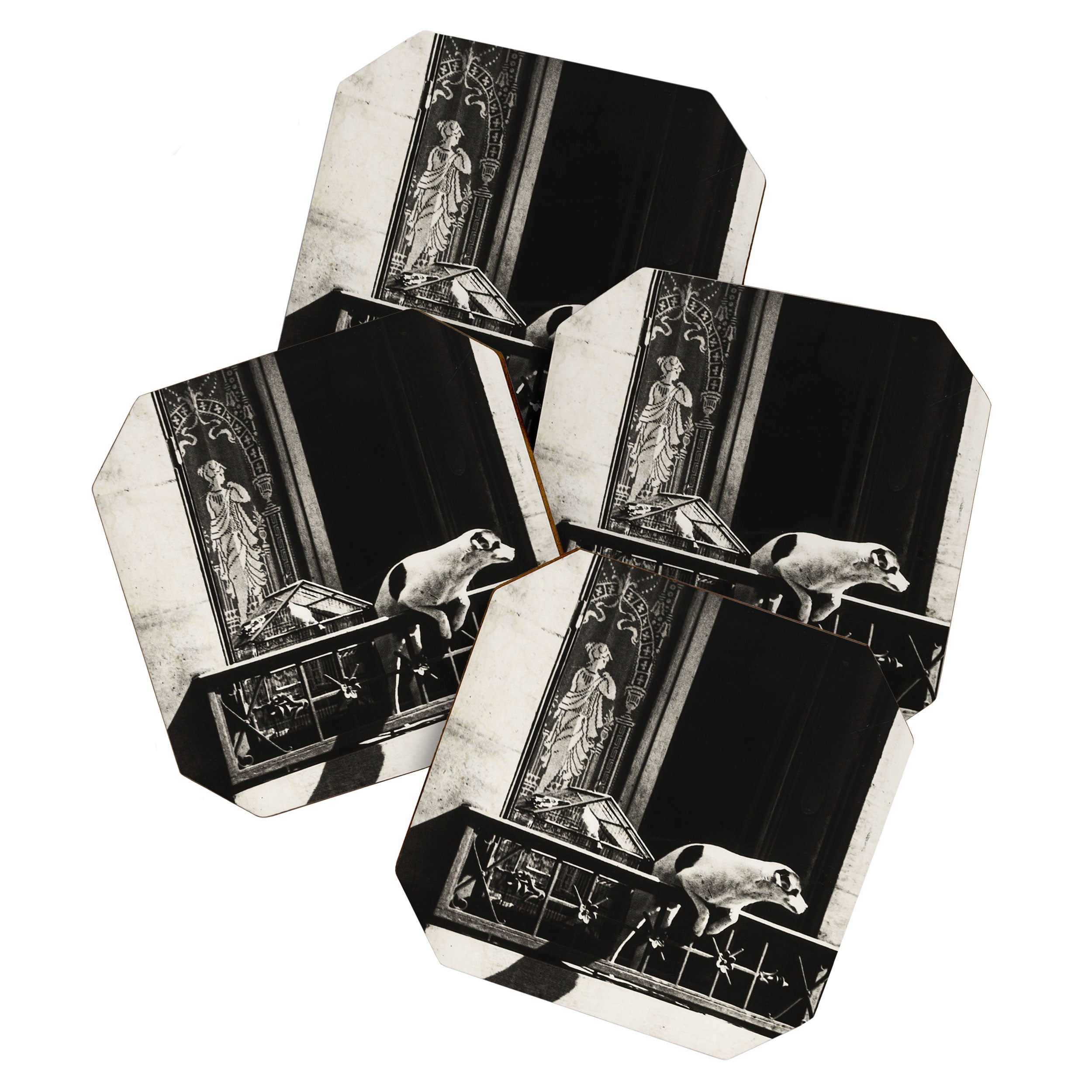 Paris, 1926, Dog out of Window Paris France black and white photograph Coaster Gallery Image 1