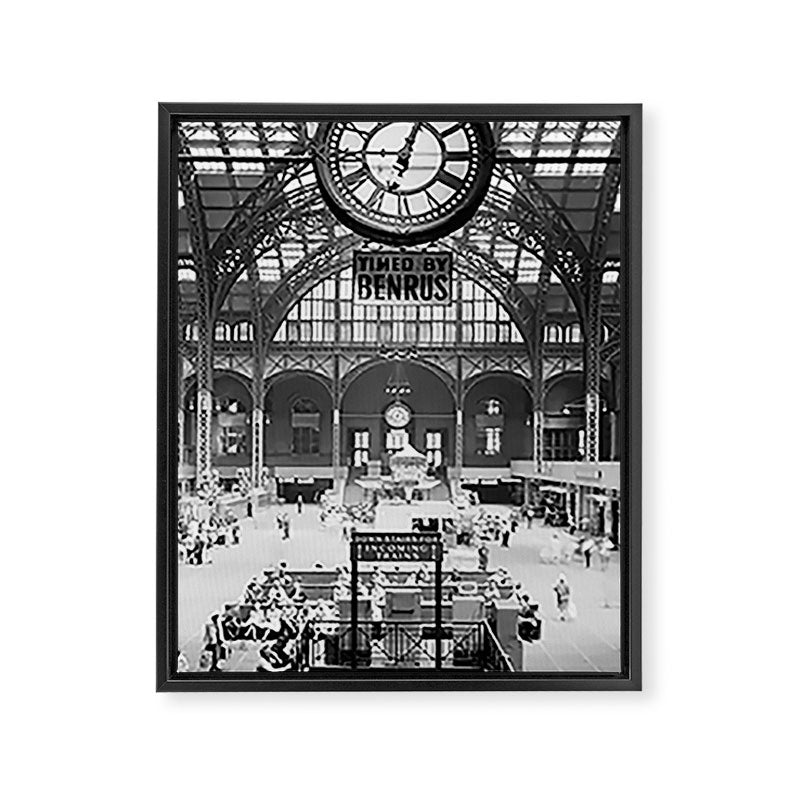 Penn Station 370 Seventh Avenue Train Station Concourse New York black and white photography - photo Framed Canvas Print Gallery Image 8