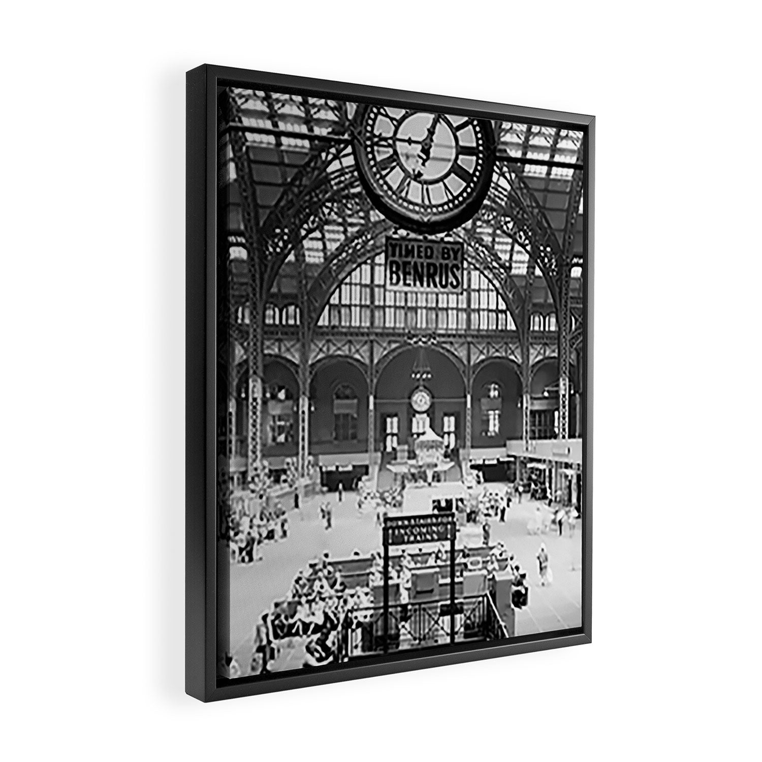 Penn Station 370 Seventh Avenue Train Station Concourse New York black and white photography - photo Framed Canvas Print Gallery Image 2