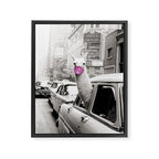 Perfect Pink Bubble Gum Llama taking a New York Taxi black and white photograph Framed Canvas Print Gallery Image 8