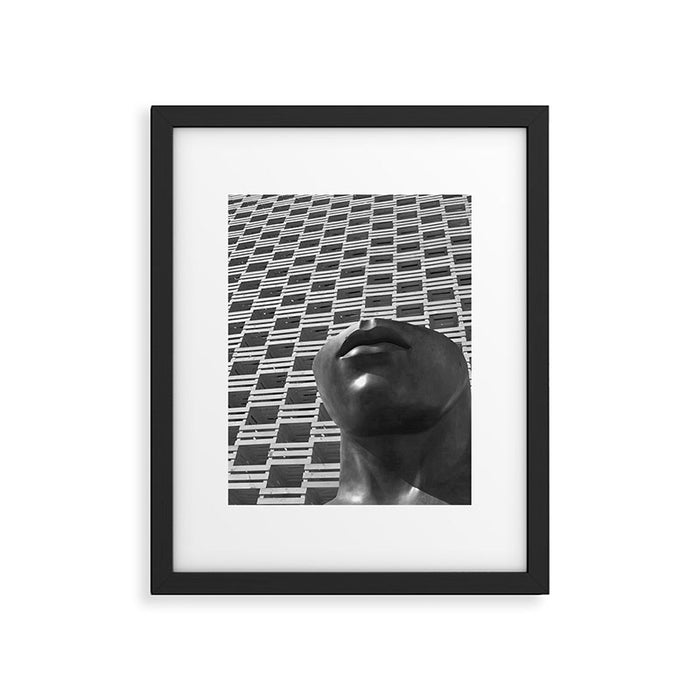Pieces of You, Stark Modern Architecture and Male Sculpture black and white art photography Framed Art Print Gallery Image 1