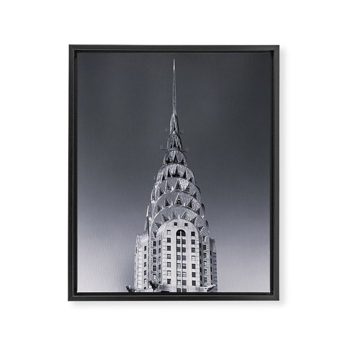 Pinnacle skyscraper sphere, New York, New York architectural black and white photograph Framed Canvas Print Gallery Image 1
