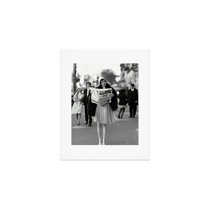 Roaring Twenties French Flapper Girl Reading Newspaper on the Street, Paris female portrait black and white photography - photographs Art Print Gallery Image 1