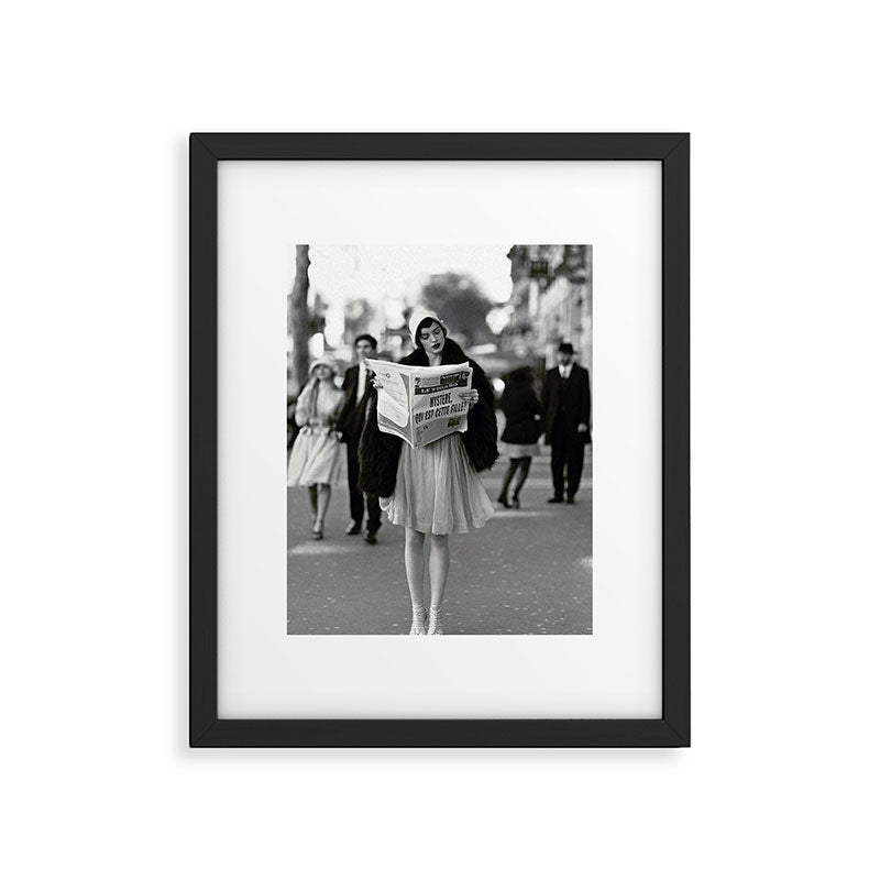 Roaring Twenties French Flapper Girl Reading Newspaper on the Street, Paris female portrait black and white photography - photographs Framed Art Print Gallery Image 5
