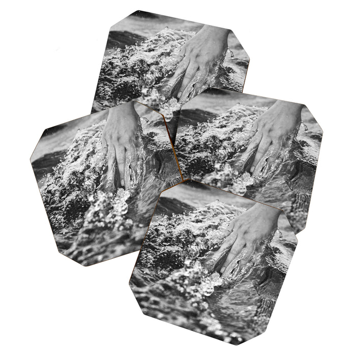 Running hand through the water, under the blue again black and white photograph / art photography Coaster Gallery Image 1