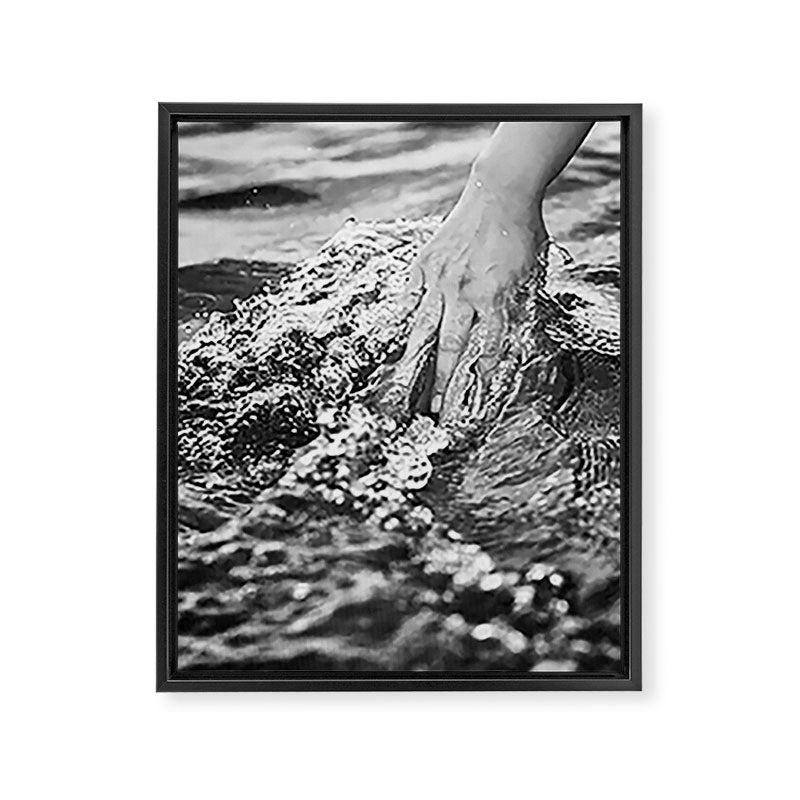 Running hand through the water, under the blue again black and white photograph / art photography Framed Canvas Print Gallery Image 6