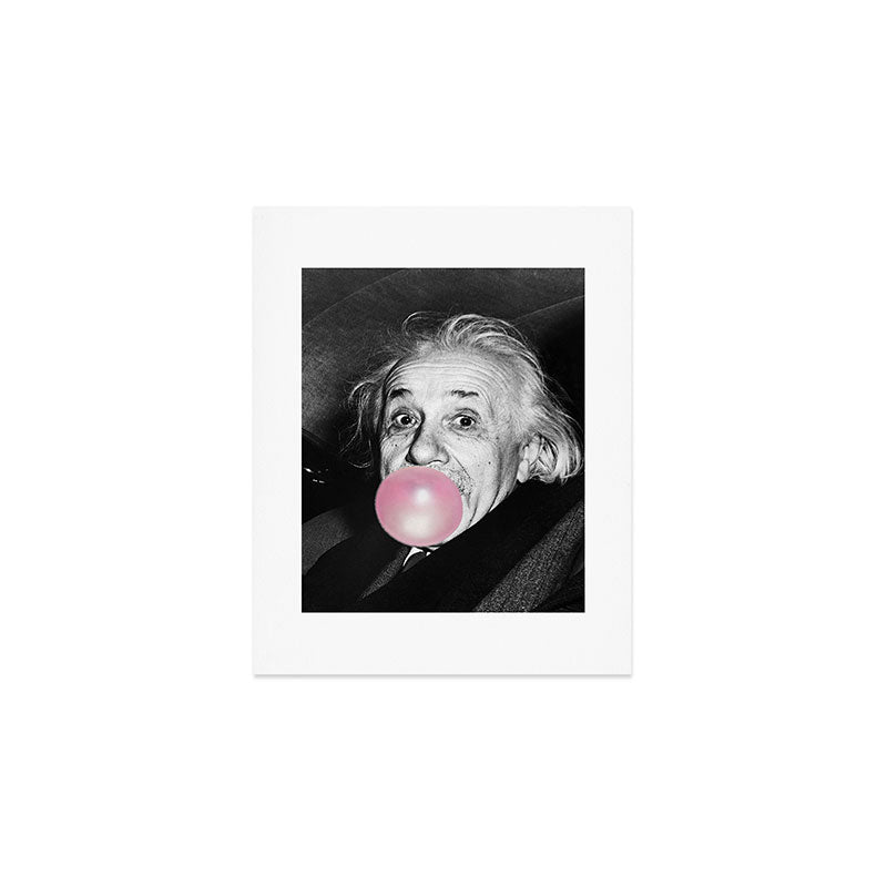 Satirical Bubble Gum Albert Einstein humour photography photograph blowing bubble gum bubble poster Art Print Gallery Image 1