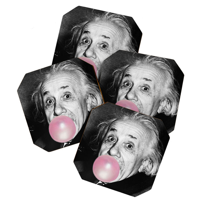 Satirical Bubble Gum Albert Einstein humour photography photograph blowing bubble gum bubble poster Coaster Gallery Image 1