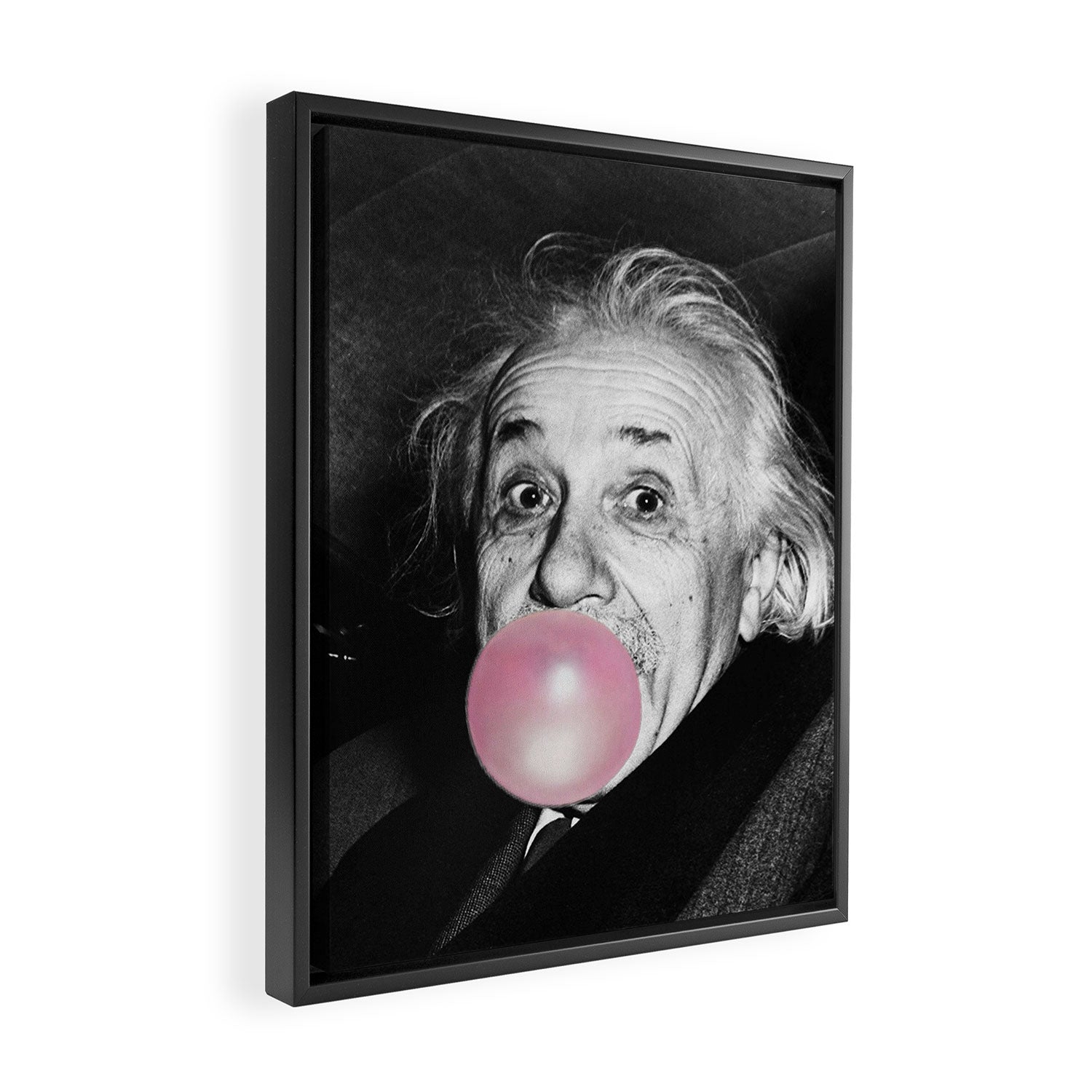 Satirical Bubble Gum Albert Einstein humour photography photograph blowing bubble gum bubble poster Framed Canvas Print Gallery Image 2