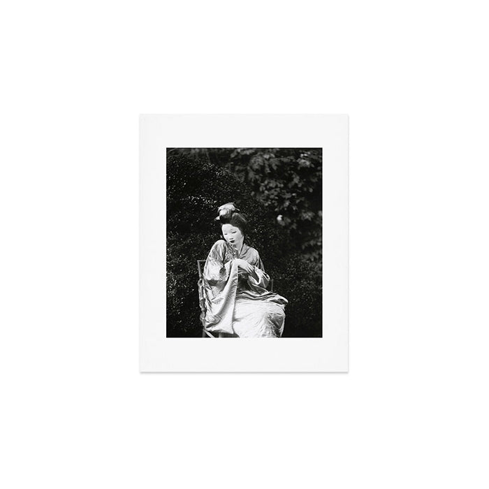 Seated Geisha with mask black and white vintage garden photograph still life by Arnold Genthe Art Print Gallery Image 1