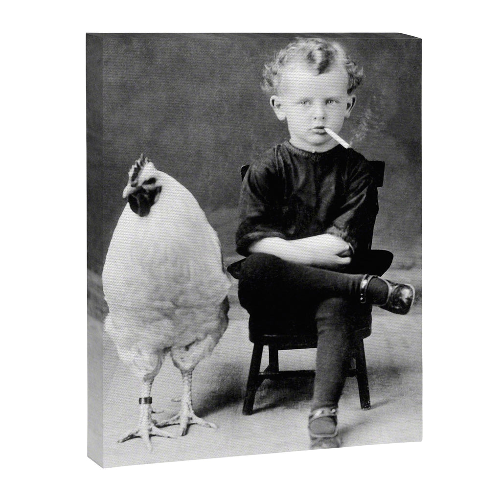Smoking Boy with Chicken black and white photograph - photography - photographs Canvas Print Gallery Image 8