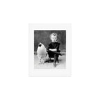 Smoking Boy with Chicken black and white photograph - photography - photographs Art Print Gallery Image 1