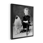 Smoking Boy with Chicken black and white photograph - photography - photographs Framed Canvas Print Gallery Image 2
