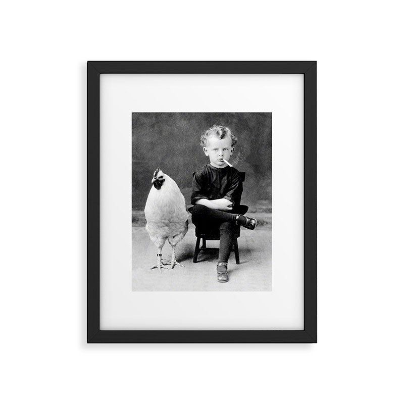 Smoking Boy with Chicken black and white photograph - photography - photographs Framed Art Print Gallery Image 4