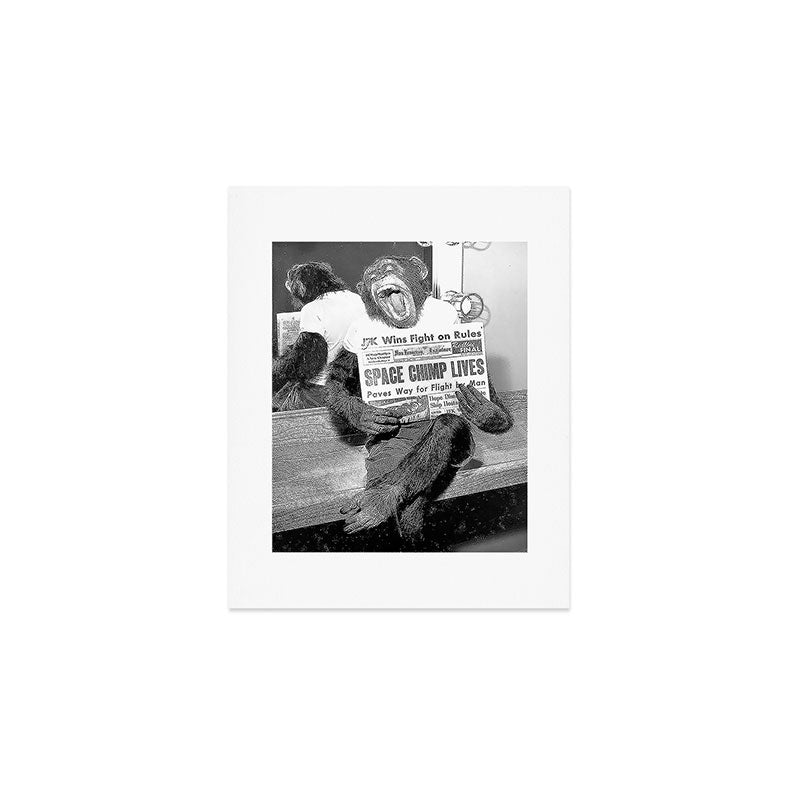 Space Chimp Lives - NASA Moon Flight black and white photograph Art Print Gallery Image 1
