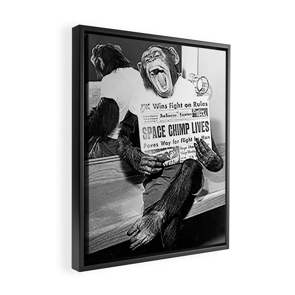 Space Chimp Lives - NASA Moon Flight black and white photograph Framed Canvas Print Gallery Image 2