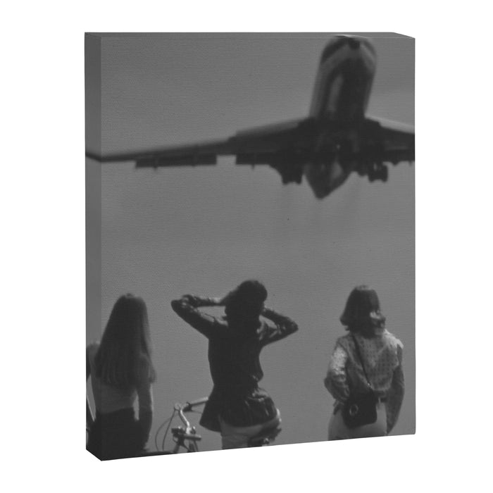 Steady As She Goes 31 aircraft coming in for a landing black and white photography- photographs Canvas Print Gallery Image 1