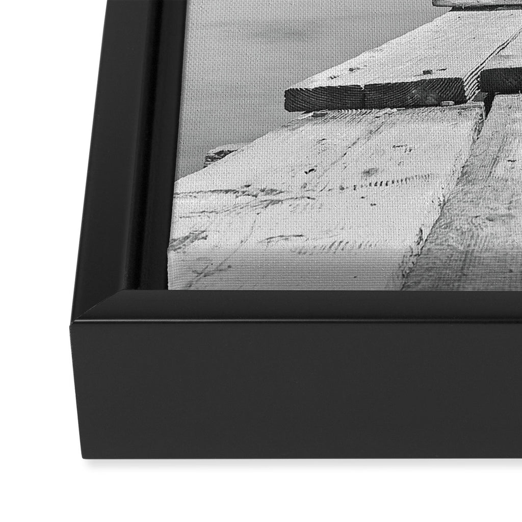 Steady As She Goes; aircraft coming in for an island landing black and white photography- photographs Framed Canvas Print Gallery Image 3