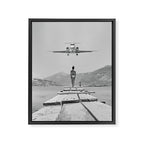 Steady As She Goes; aircraft coming in for an island landing black and white photography- photographs Framed Canvas Print Gallery Image 8