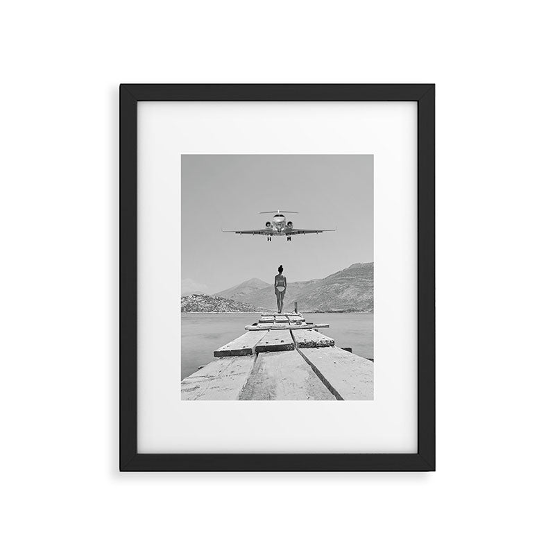 Steady As She Goes; aircraft coming in for an island landing black and white photography- photographs Framed Art Print Gallery Image 6
