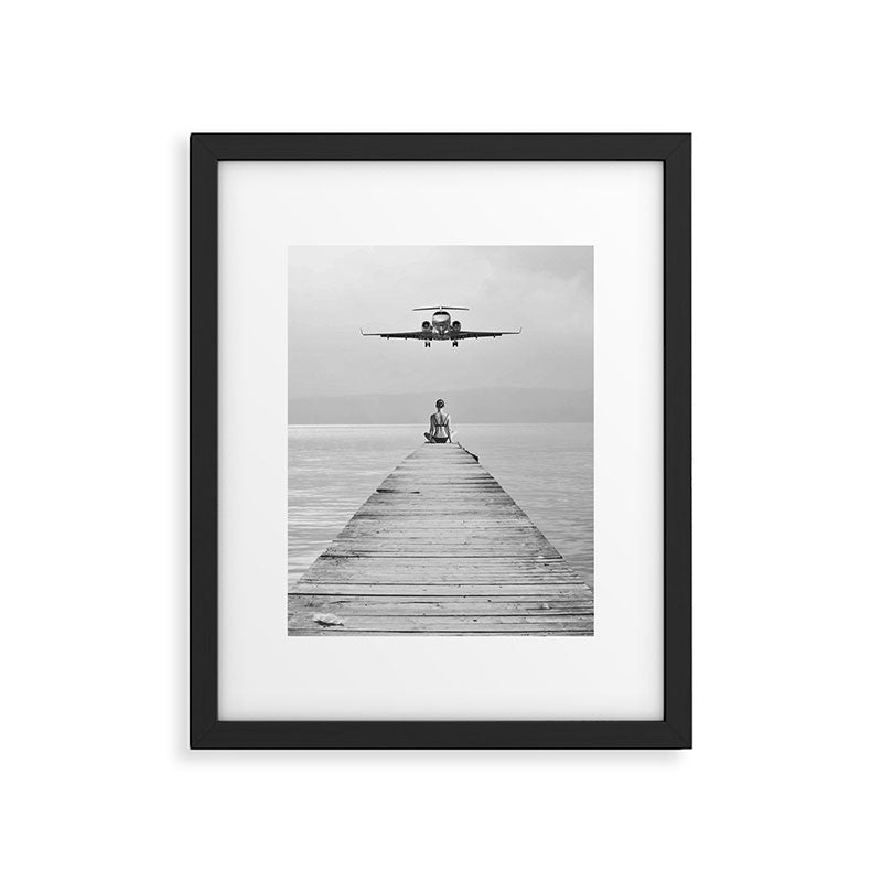 Steady As She Goes 6; aircraft coming in for an island landing female in bikini black and white photography - photographs - photograph Framed Art Print Gallery Image 4