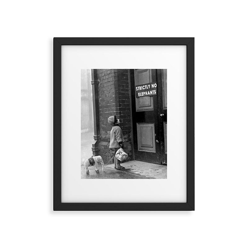 'Strictly No Elephants' vintage humorous child verses the world black and white photograph / black and white photography Framed Art Print Gallery Image 1