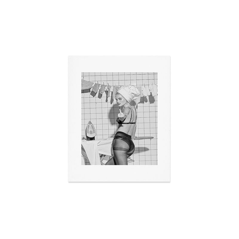 Romans!  Citizens!  Trolls!  Bad boyfriends!  Neo-conservatives we present to you The Birds of Springs humorous blond housewife giving the middle finger (the bird) black and white photograph - photography - photographs by Vitalik Radko Art Print Gallery Image 1