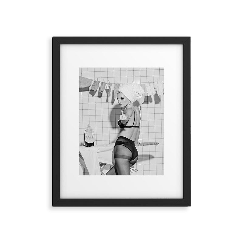 Romans!  Citizens!  Trolls!  Bad boyfriends!  Neo-conservatives we present to you The Birds of Springs humorous blond housewife giving the middle finger (the bird) black and white photograph - photography - photographs by Vitalik Radko Framed Art Print Gallery Image 6