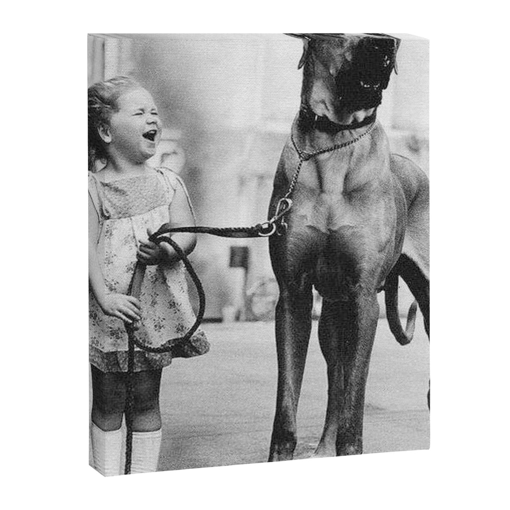 The Happiness of Little Girls and Great Danes black and white photograph Canvas Print Gallery Image 8
