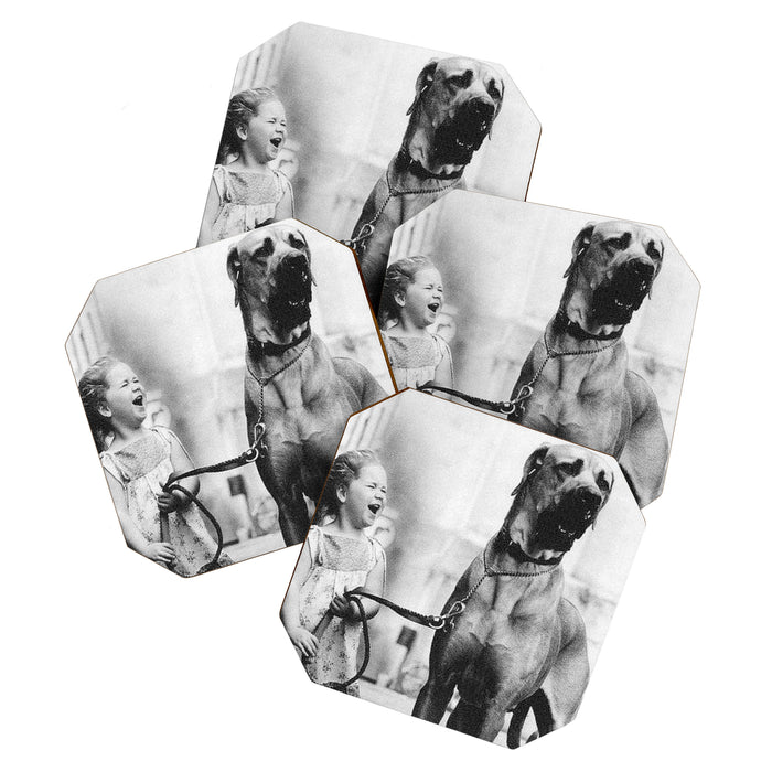 The Happiness of Little Girls and Great Danes black and white photograph Coaster Gallery Image 1