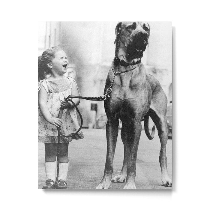 The Happiness of Little Girls and Great Danes black and white photograph Metal Print Gallery Image 1