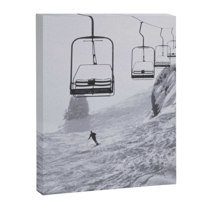 All the Lifts at Aspen Are Chairlifts. This One Is Going Up 11,800 Feet on Aspen Highlands Mountain, Highest Ski Area at Aspen, Colorado black and white photograph Canvas Print Gallery Image 1