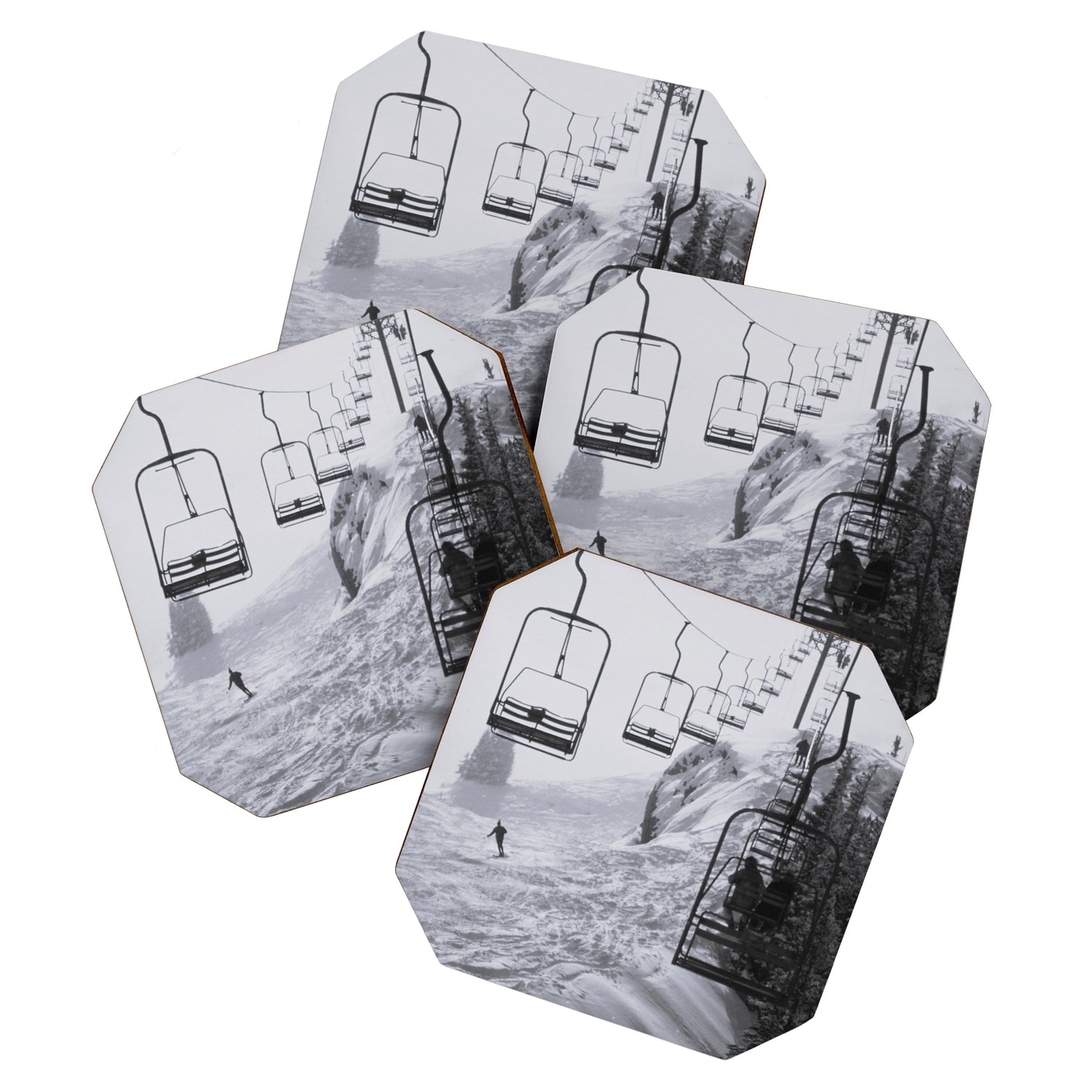 All the Lifts at Aspen Are Chairlifts. This One Is Going Up 11,800 Feet on Aspen Highlands Mountain, Highest Ski Area at Aspen, Colorado black and white photograph Coaster Gallery Image 1