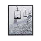 All the Lifts at Aspen Are Chairlifts. This One Is Going Up 11,800 Feet on Aspen Highlands Mountain, Highest Ski Area at Aspen, Colorado black and white photograph Framed Canvas Print Gallery Image 6