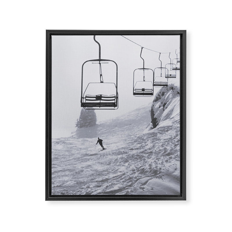 All the Lifts at Aspen Are Chairlifts. This One Is Going Up 11,800 Feet on Aspen Highlands Mountain, Highest Ski Area at Aspen, Colorado black and white photograph Framed Canvas Print Gallery Image 6