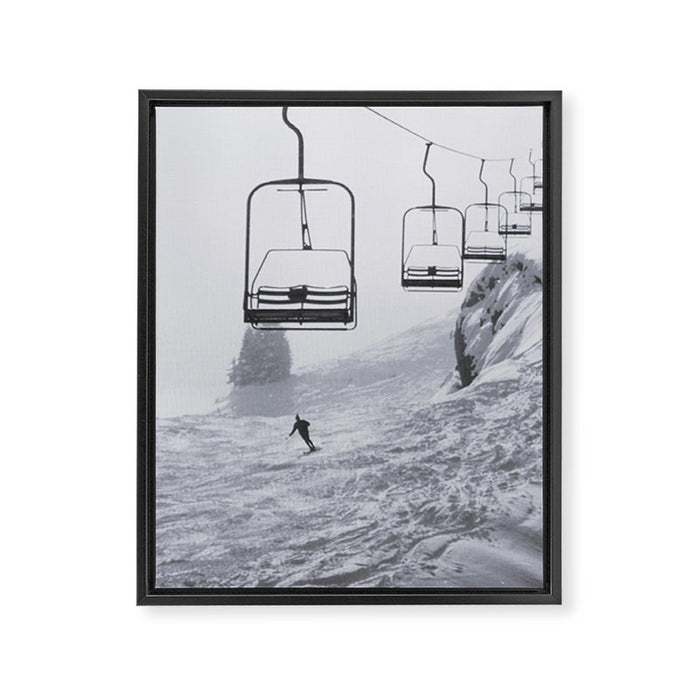 All the Lifts at Aspen Are Chairlifts. This One Is Going Up 11,800 Feet on Aspen Highlands Mountain, Highest Ski Area at Aspen, Colorado black and white photograph Framed Canvas Print Gallery Image 1