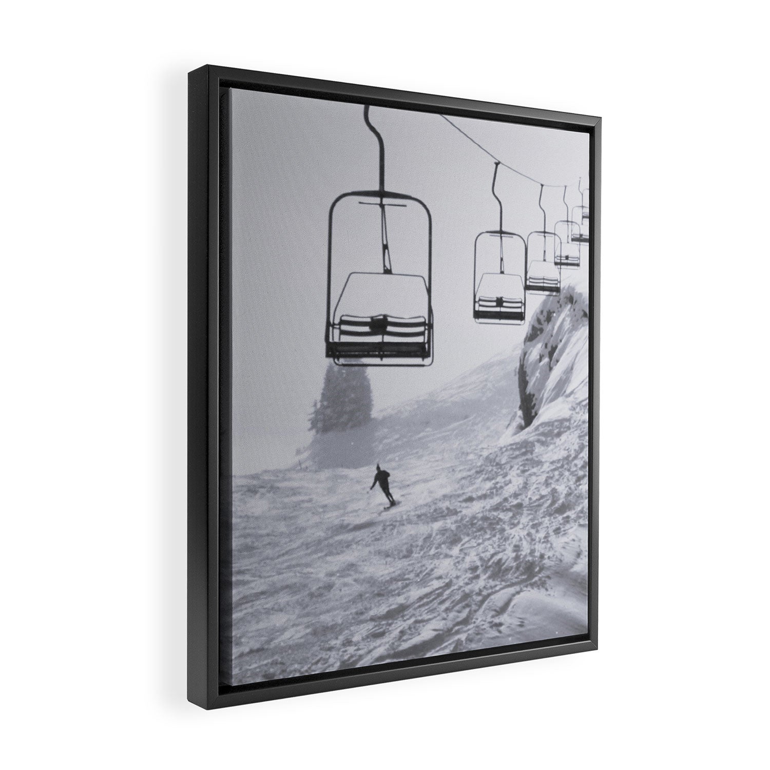 All the Lifts at Aspen Are Chairlifts. This One Is Going Up 11,800 Feet on Aspen Highlands Mountain, Highest Ski Area at Aspen, Colorado black and white photograph Framed Canvas Print Gallery Image 2