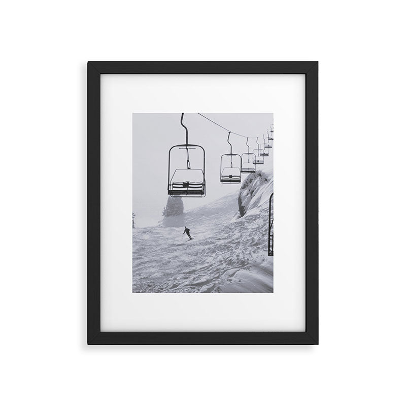 All the Lifts at Aspen Are Chairlifts. This One Is Going Up 11,800 Feet on Aspen Highlands Mountain, Highest Ski Area at Aspen, Colorado black and white photograph Framed Art Print Gallery Image 1