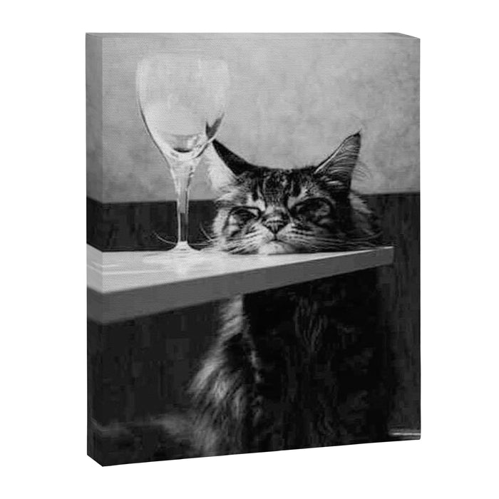 The Nightwatch Cat at the Absinthe bar black and white photograph / art photography Canvas Print Gallery Image 1