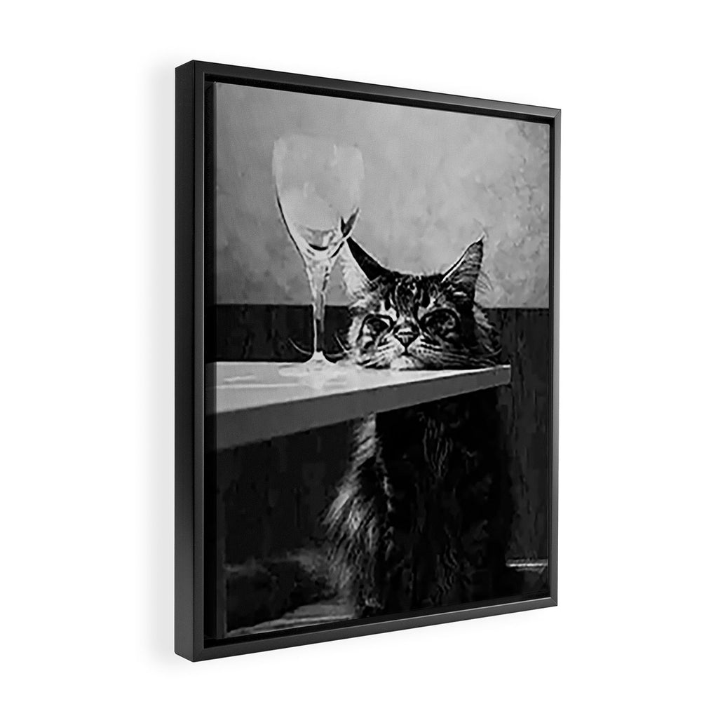 The Nightwatch Cat at the Absinthe bar black and white photograph / art photography Framed Canvas Print Gallery Image 2